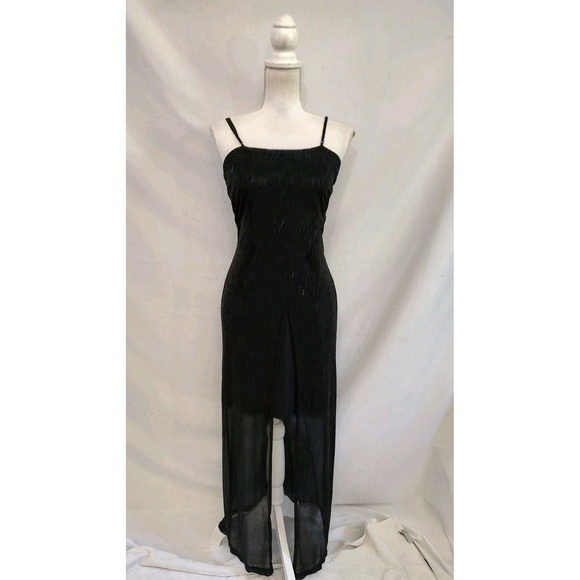 Next Up Dresses & Skirts - Vintage 90s Dress Next Up Sexy Black Slip Dress Glitter Overlay Wrap Skirt Sz M